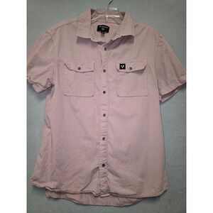 True Religion Mens Short Sleeve Button Down Shirt Pink Cotton Medium